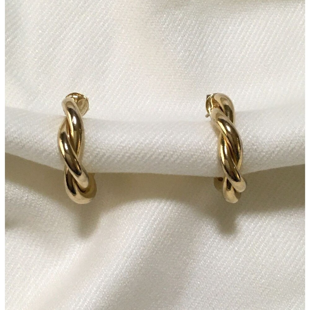 Vintage Thick Twist Rope Hoop Earrings Pierced Gold tone Timeless